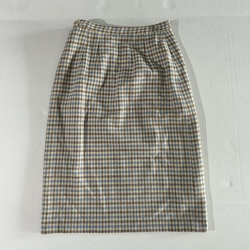 VTG Plaid Gingham Knee Length Wool Skirt, sz S, Classic Autumnal Academia, - Picture 2 of 6